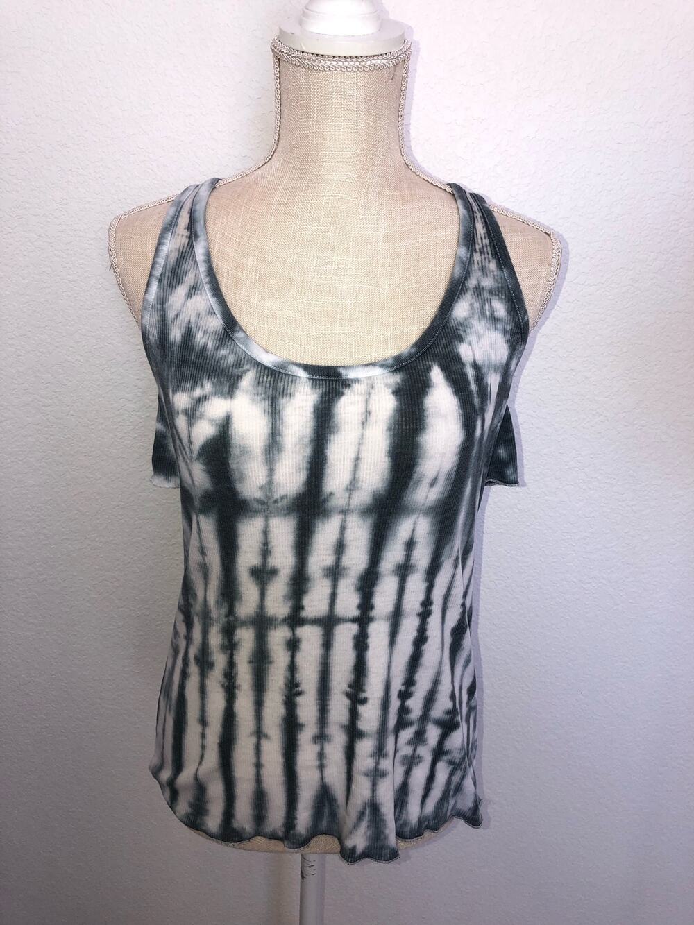 Chaser Antropologie Ribbed Racerback Tank In Blue and White - M